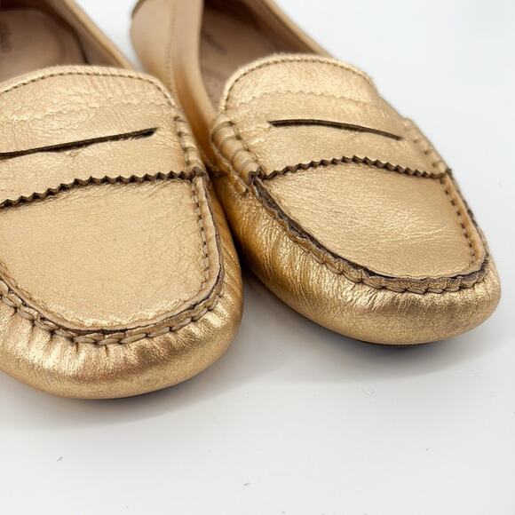 GH Bass & Co Womens PAMMY Metallic Gold Leather Slip On Loafer Size 9 - Picture 2 of 9